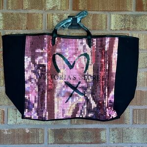New With Tags Bright Pink Sequin Victoria Secret Large Carry All Bag